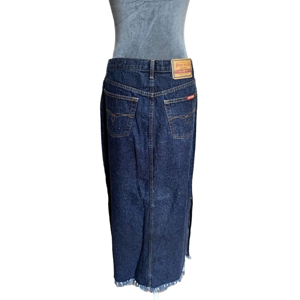 Vtg Y2K Denim Jean Fringe Skirt 11 Dark Wash Cowgirl Western Country Boho USA - Picture 9 of 16